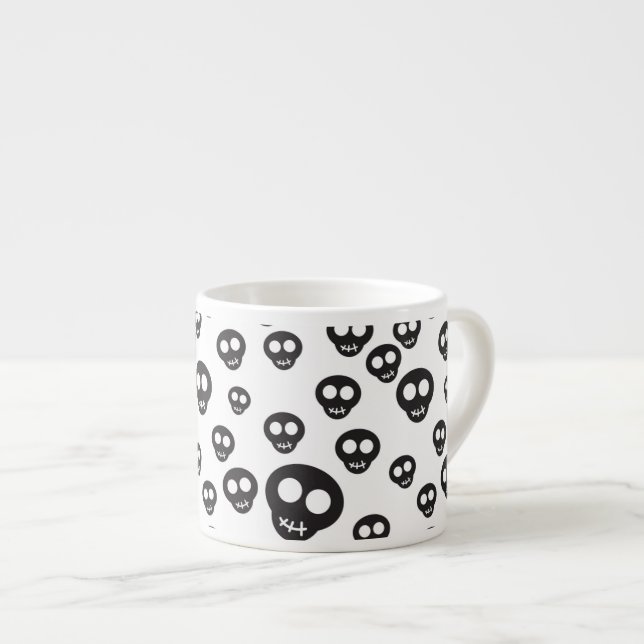 Tasse Expresso Motif avec les crânes noirs sur le blanc (Devant droit)