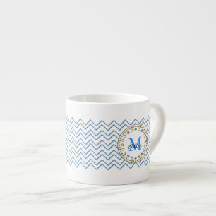 Tasse Expresso Motif bleu blanc de Chevron