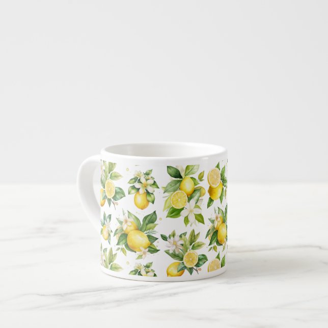 Tasse Expresso Motif citron, Fleurs de citron, Feuilles, Citrus (Devant gauche)