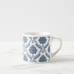 Tasse Expresso Motif Damassé Rococo Bleu sur Fond Blanc