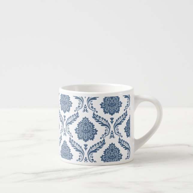 Tasse Expresso Motif Damassé Rococo Bleu sur Fond Blanc (Droite)