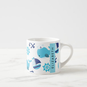 Tasse Expresso Motif De Baleines, Baleines Bleues, Votre Nom