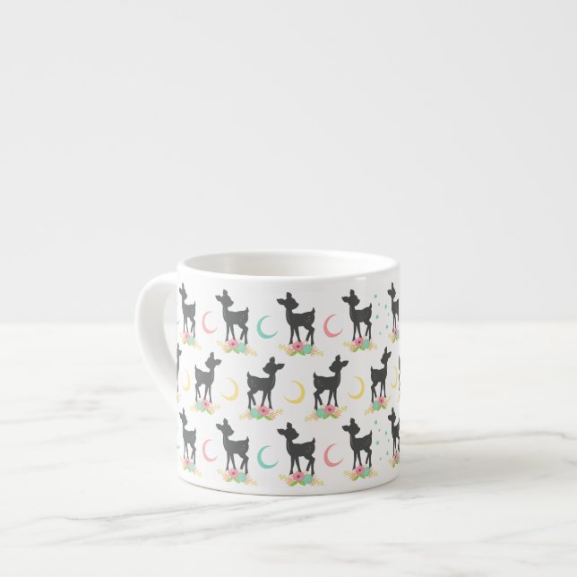 Tasse Expresso Motif de cerfs, Cerf de bébé, Boho, Fleurs, Lune (Devant gauche)