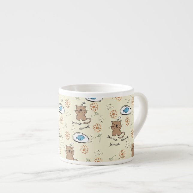 Tasse Expresso motif de chat et de poissons (Devant droit)