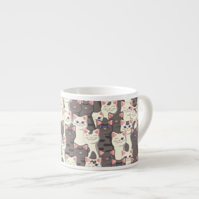 Tasse Expresso Motif de chats blancs et gris (Devant droit)