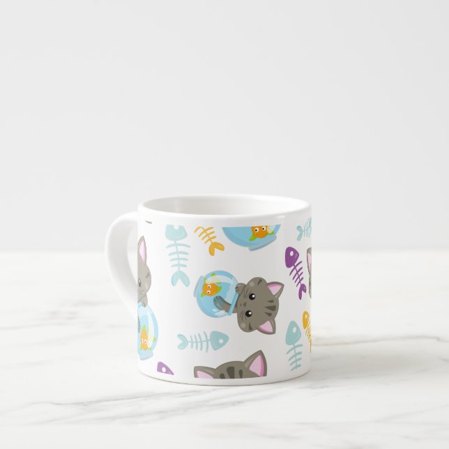 Tasse Expresso Motif De Chats, Chats Mignons, Chatons, Poisson (Devant gauche)
