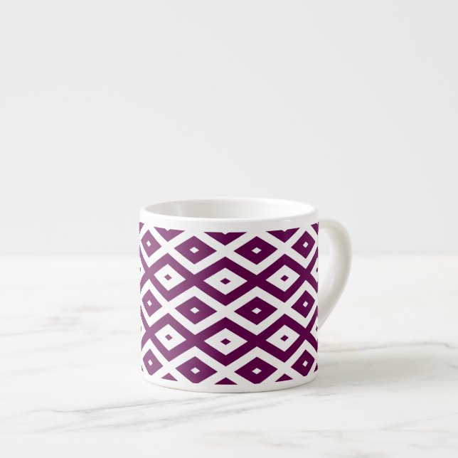 Tasse Expresso Motif de diamant blanc et violet de prune (Devant droit)