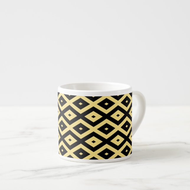 Tasse Expresso Motif de diamant jaune citron et noir (Devant droit)