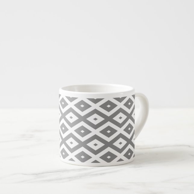 Tasse Expresso Motif de diamants gris et blanc (Devant droit)