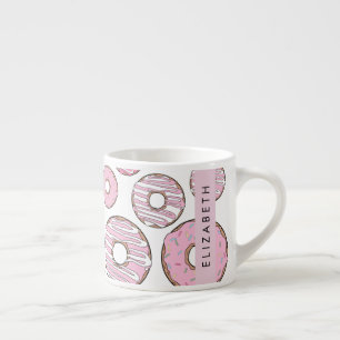 Tasse Expresso Motif De Donuts, Donuts Roses, Glace, Votre Nom