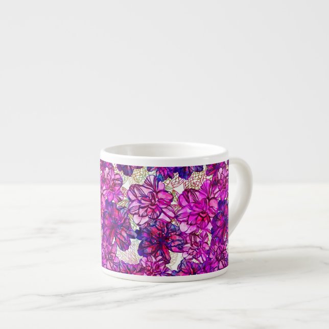 Tasse Expresso Motif De Fleurs Abstraites Roses Et Violettes (Devant droit)