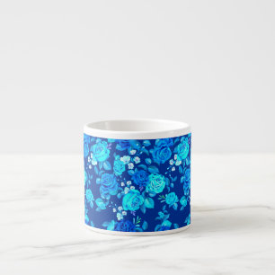 Tasse Expresso Motif de fleurs de rose bleue classique-87600