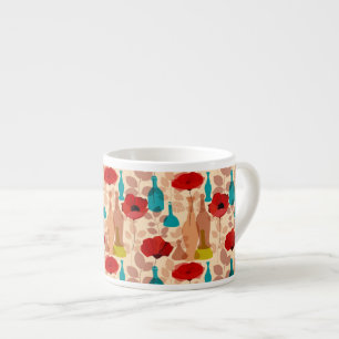 Tasse Expresso Motif de fleurs, de vases et de bouteilles