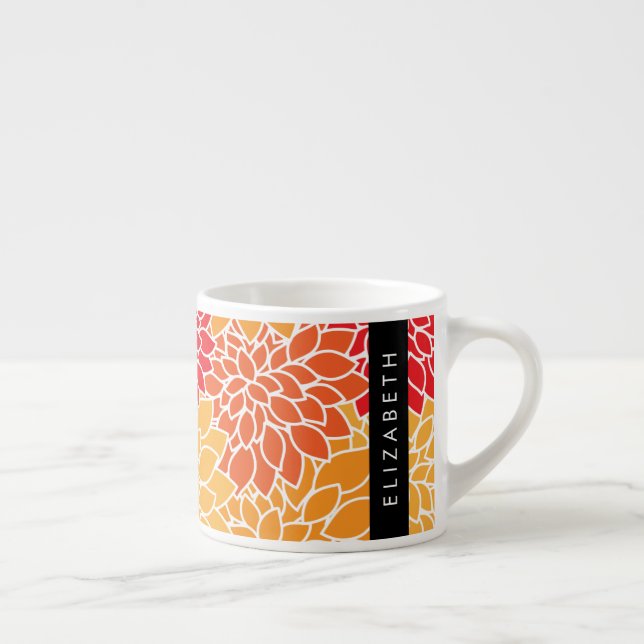 Tasse Expresso Motif De Fleurs, Orange Dahlia, Votre Nom (Droite)