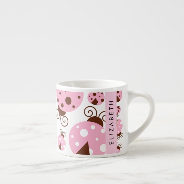 Tasse Expresso Motif De Ladybugs, Ladybugs Rose, Votre Nom (Droite)