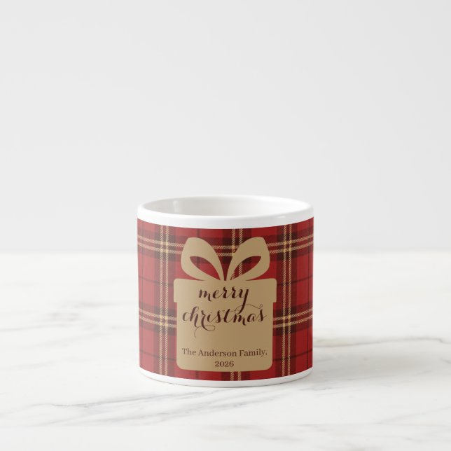 Tasse Expresso Motif de Noël Rouge Plaid - (Devant)