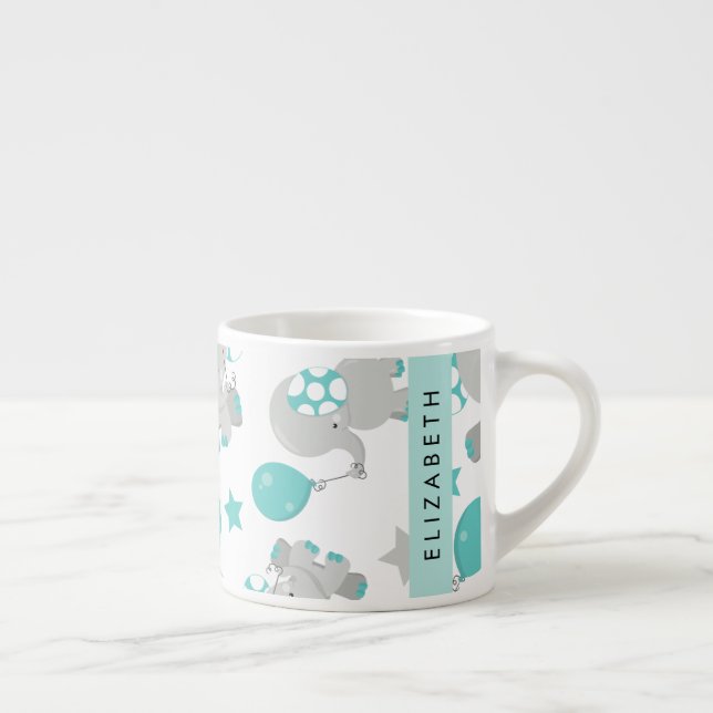 Tasse Expresso Motif D'Eléphants, Eléphants Mignons, Votre Nom (Droite)