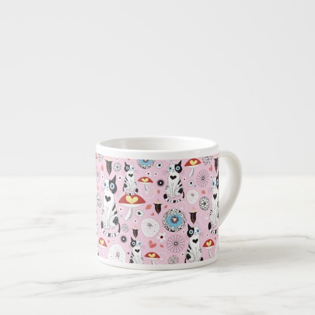 Tasse Expresso motif des chats et des fleurs (Devant droit)