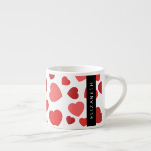 Tasse Expresso Motif Des Coeurs, Coeurs Rouges, Votre Nom