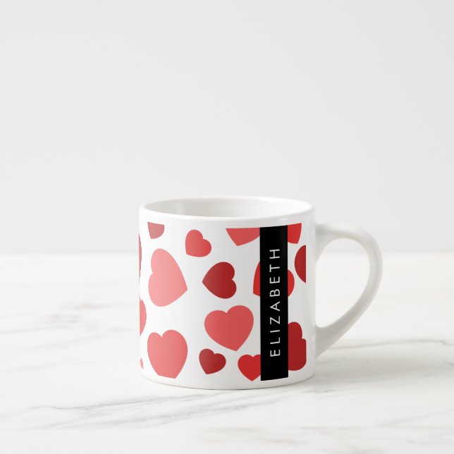 Tasse Expresso Motif Des Coeurs, Coeurs Rouges, Votre Nom (Droite)