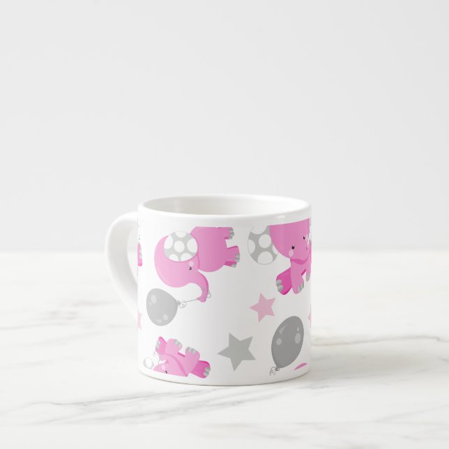 Tasse Expresso Motif Des Eléphants Roses, Eléphants Mignons, Étoi (Devant gauche)