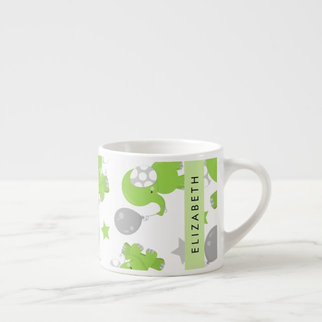 Tasse Expresso Motif Des Eléphants Verts, Étoiles, Votre Nom (Droite)