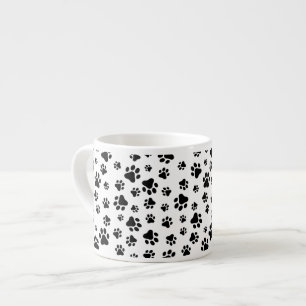 Tasse Expresso Motif des pattes, pattes de chien, noir et blanc