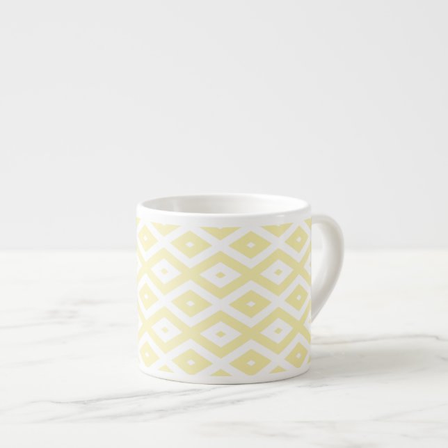 Tasse Expresso Motif diamant jaune pâle et blanc (Devant droit)