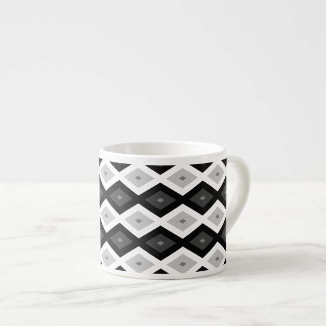 Tasse Expresso Motif diamant noir, blanc et gris (Devant droit)