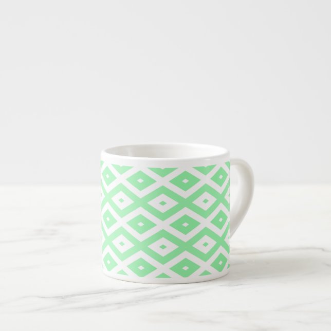 Tasse Expresso Motif diamant vert et blanc (Devant droit)