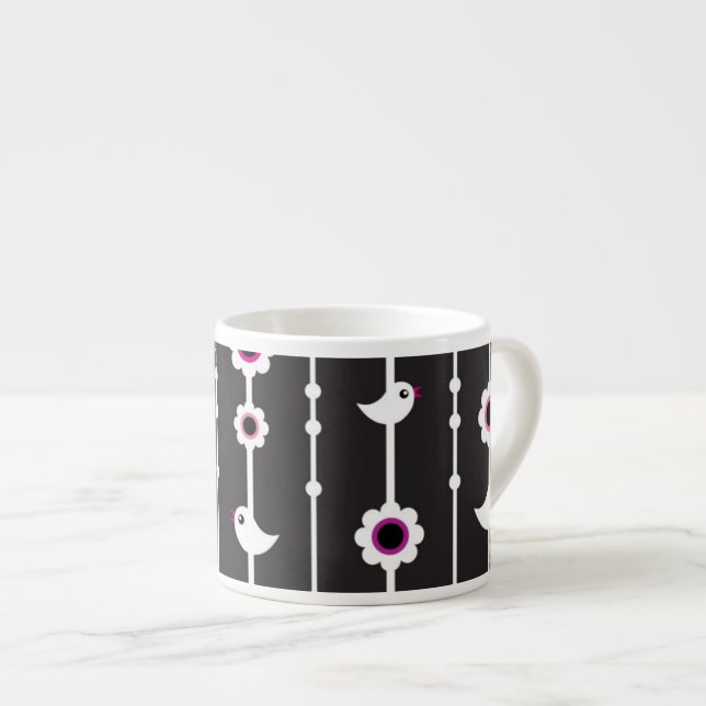 Tasse Expresso motif d'oiseau et de fleurs (Devant droit)