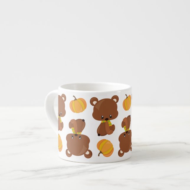 Tasse Expresso Motif D'Ours, Ours Mignons, Automne, Citrouille (Devant gauche)