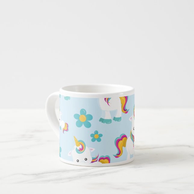 Tasse Expresso Motif D'Unicornes, De Mignons Unicornes, Fleurs (Devant gauche)