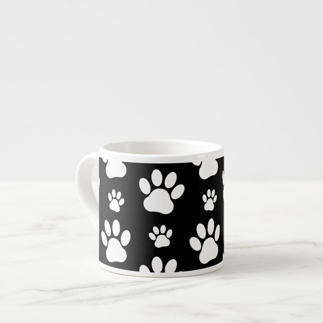 Tasse Expresso Motif, Empreintes de pattes, pattes de chien, noir (Devant gauche)