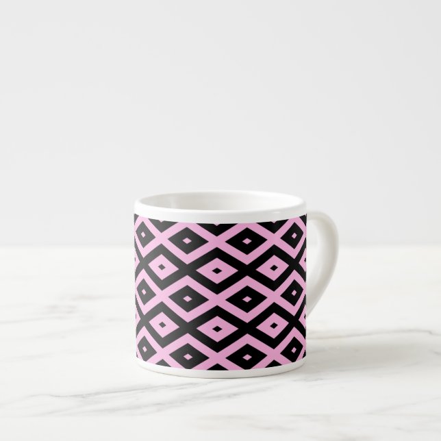 Tasse Expresso Motif en diamant rose pâle et noir (Devant droit)