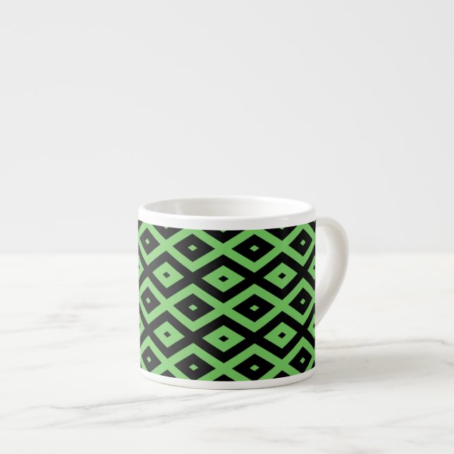 Tasse Expresso Motif en diamant vert citron et noir (Devant droit)