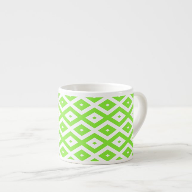 Tasse Expresso Motif en diamant vert et blanc (Devant droit)