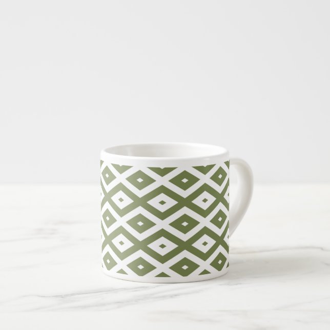 Tasse Expresso Motif en diamant vert et blanc (Devant droit)
