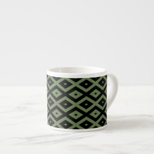 Tasse Expresso Motif en diamant vert olive et noir