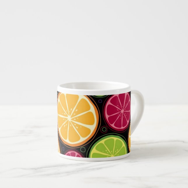Tasse Expresso Motif et arrière - plan oranges (Devant droit)