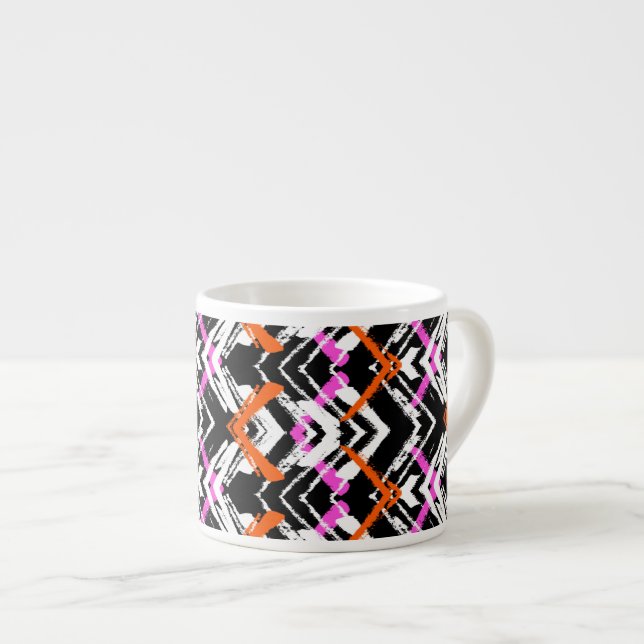 Tasse Expresso Motif Flèche De Main Noire, Orange Et Rose (Devant droit)