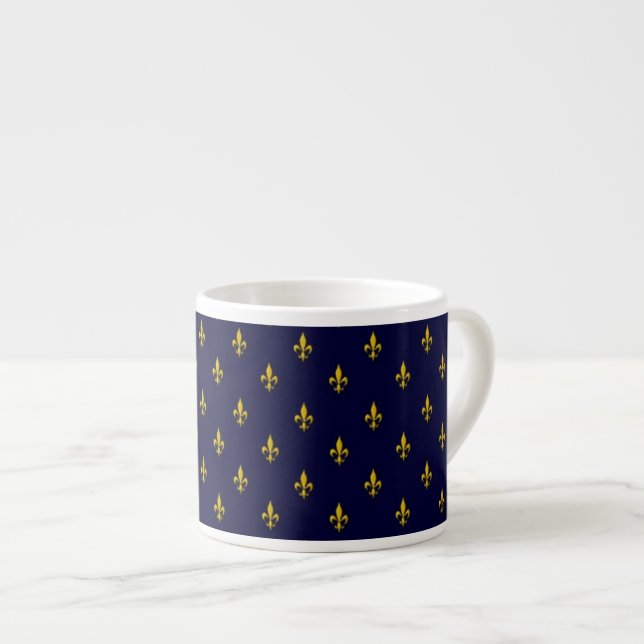 Tasse Expresso Motif Fleur De Lis Bleu Royal (Devant droit)