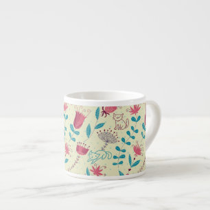Tasse Expresso Motif floral avec des chats de bande dessinée