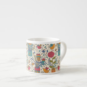Tasse Expresso Motif floral de bande dessinée avec les oiseaux 2
