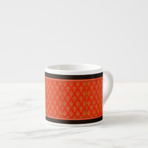 Tasse Expresso Motif Floral Rouge Et Or