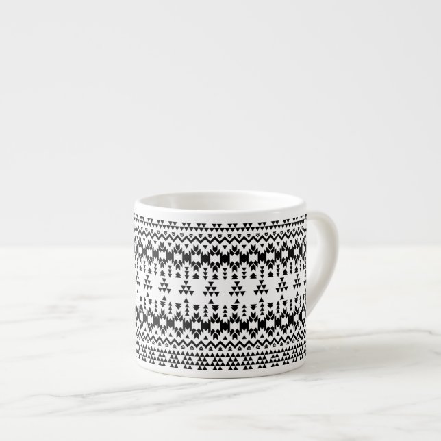 Tasse Expresso Motif géométrique Aztec noir et blanc (Devant droit)
