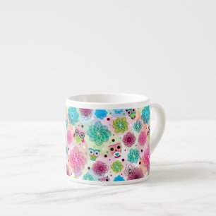 Tasse Expresso Motif mignon d'arrière - plan de hibou de fleur