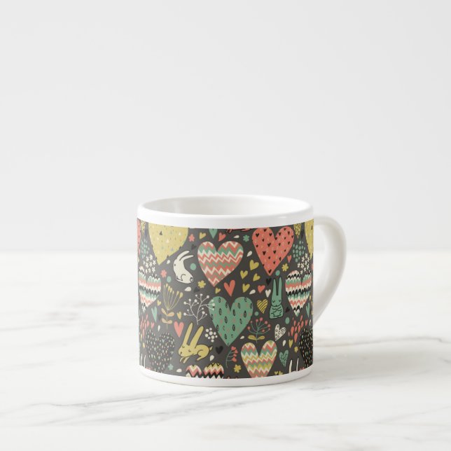 Tasse Expresso Motif mignon de lapins d'amour avec des coeurs (Devant droit)