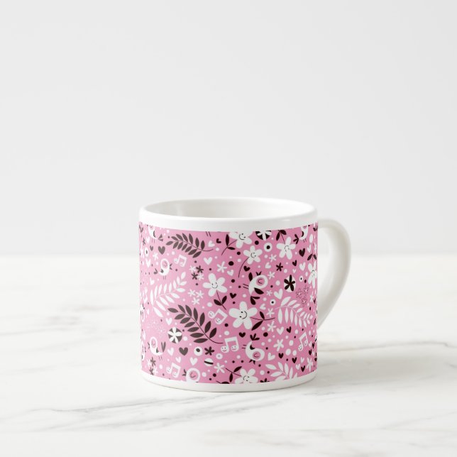 Tasse Expresso motif mignon de rose d'oiseaux et de fleurs (Devant droit)