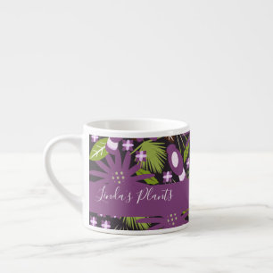 Tasse Expresso Motif Oiseau de Jungle Vert Foncé Plante Tropicale